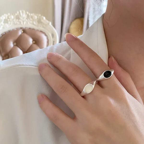 925 Sterling Silver Rings for Women Couple Minimalist Handmade Simple Black Stone Ring Fine Jewelry Gift Prevent Allergy - Image 5