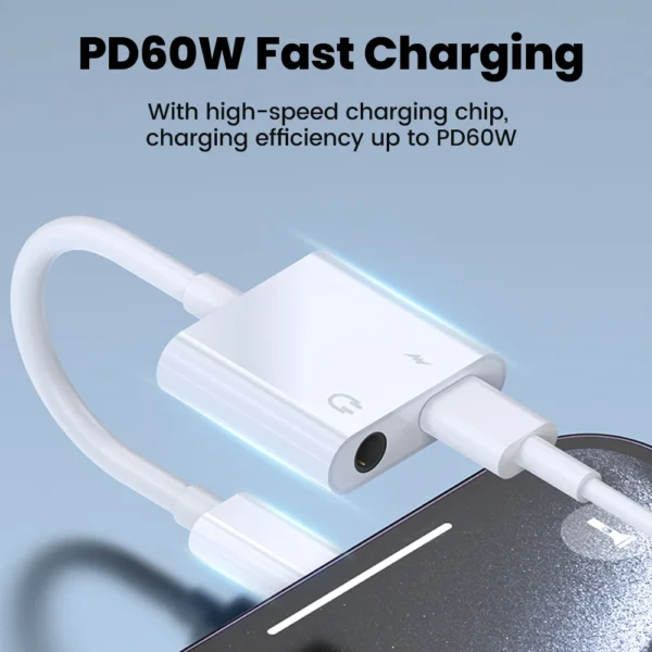 60W 2 In 1 Audio OTG Adapter USB C to Dual Type C+ 3.5mm Headphone Adapters For iphone 16 15 Samsung Audio Splitter - Image 2