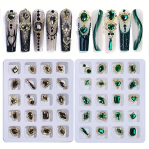 Nail Art Rhinestones Crystal Glass 3D Alloy Heart Nail Decoration Mixed Charms Nail Diamonds DIY for Nail Supplies