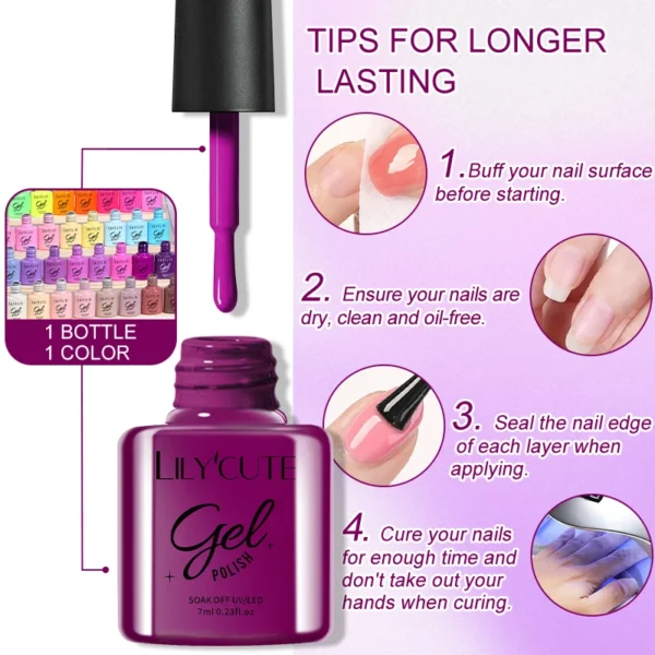LILYCUTE 7ml Purple Nail Gel Polish Nail Supplies Vernis Semi Permanent Nail Art Manicure Soak Off LED UV Gel Nail Varnishes - Image 6