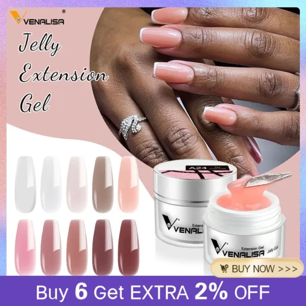 15ml Venalisa Jelly Extension Nail UV Construction Gel French Glitter Poly Nail Gel Clear Natural Camouflage Color Fibre Varnish - Image 1