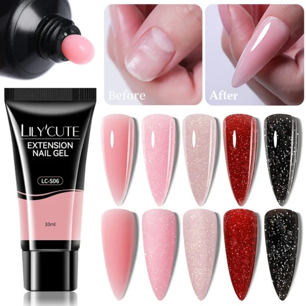 LILYCUTE Nail Extension Gel Bright Pink Semi Permanent UV Hard Gel Nails Finger Prolong White Clear Nude Gel Nail Polish - Image 2