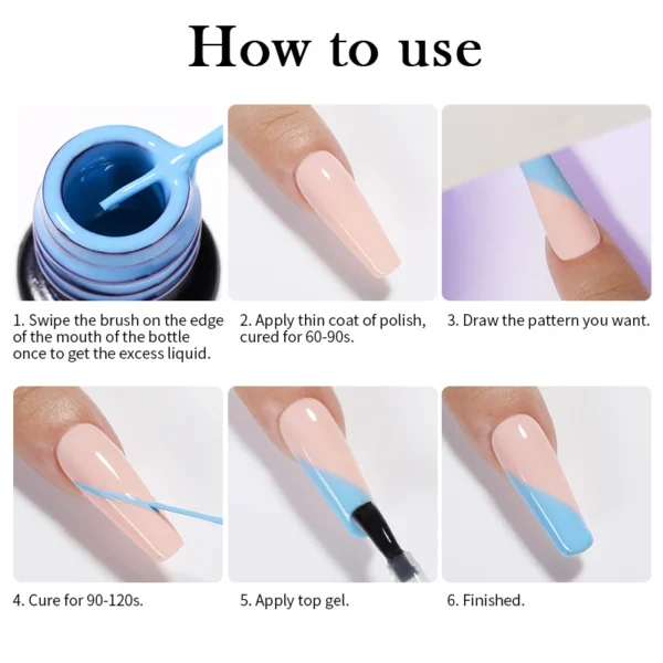LILYCUTE Liner Gel French Nail Gel Polish UV LED Painting Gel Nail Art Design Gorgeous Glitter Color DIY Drawing Gel Varnishes - Image 6