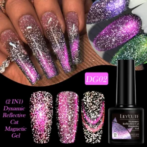 LILYCUTE 7ml Dynamic Reflective Cat Magnetic Gel Sparkling Effect Double Light Magnet Gel Polish Semi Permanent UV Gel Nail Art