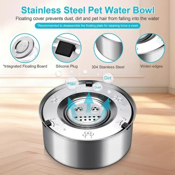 Big Capacity Stainless Steel Dog Floating Bowl, No Spill Anti-Splash Dog Water Dispenser, Non-Slip Dog Cat Pet Water Feeder Bowl - Image 4