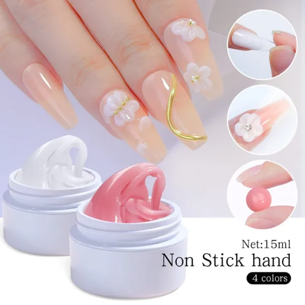 15ML Solid Non Stick Hand Extension Gel Nail Polish -Pink/White/Clear Extension Gel for Mnicure Carving Nail Art Emboss Hard Gel - Image 1