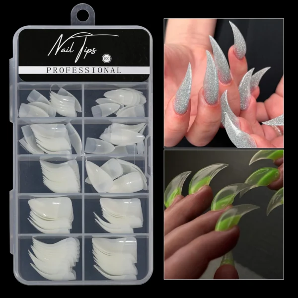 100pcs Special Shaped False Nails Acrylic Curved Nail Tips Clear White Full Cover Fake Nail Eagle Nail Extension Manicure Tool - Image 7