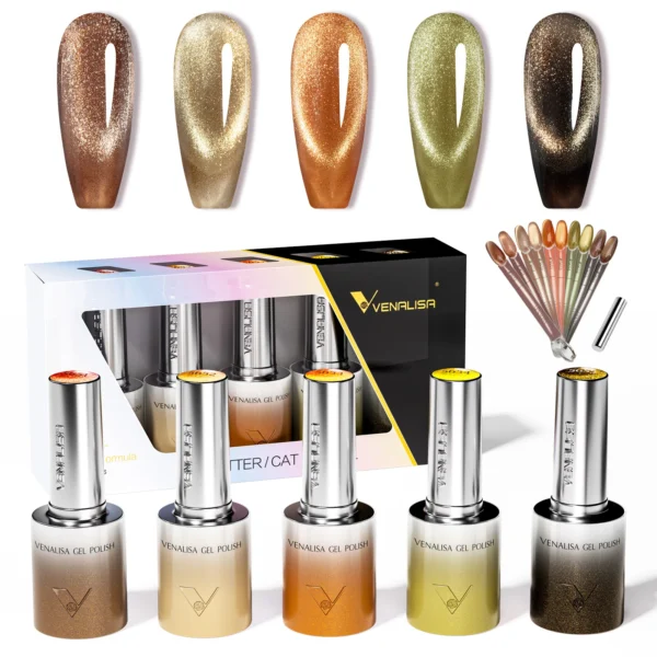 1pc Venalisa 10ml Nail Gel Polish Kit with Soft Texture Round Brush Hema/TPO Free Soak off Sparkle Cat Eye Lacquer Color Palett - Image 2