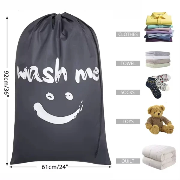Smile Shape Nylon Laundry Bag Wash Me Travel Storage Pouch Machine Washable Dirty Clothes Organizer Wash Drawstring Bag - Image 5