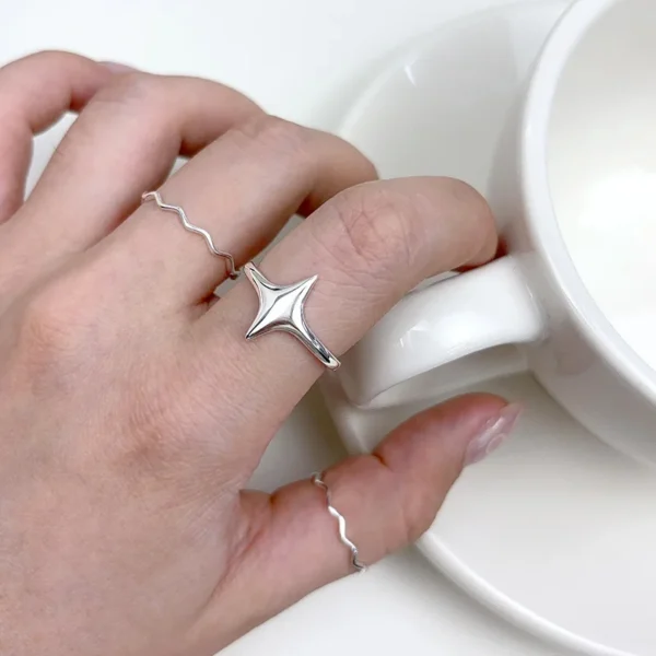925 Sterling Silver Rings For Women Geometric Fine Jewelry Finger Adjustable Simple Star Ring For Party Birthday Gift - Image 3