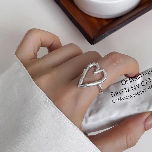 BF CLUB 925 Sterling Silver Ring For Women Jewelry Heart Finger Open Handmade Ring Allergy For Party Birthday Gift - Image 5