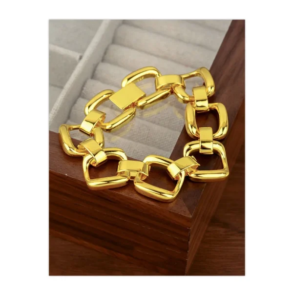 100% Solid 925 Sterling Silver Metal Bracelet for Women Men Vintage Handmade Shinning Gold Squar Bracelet Birthday ChristmasGift - Image 3