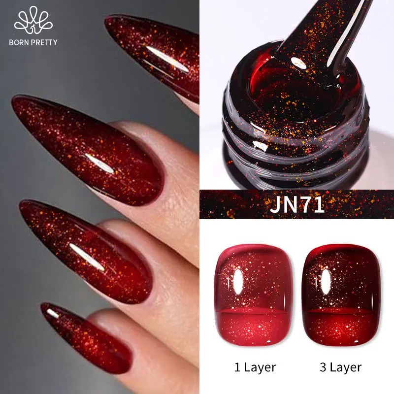 BORN PRETTY 10ml Wine Red Glitter Jelly Nude Gel Nail Polish Soak Off Translucent Color UV Light Cure for Nail Art DIY at Home BORN PRETTY 10ml Wine Red Glitter Jelly Nude Gel Nail Polish Soak Off Translucent Color UV Light Cure for Nail Art DIY at Home - Image 1