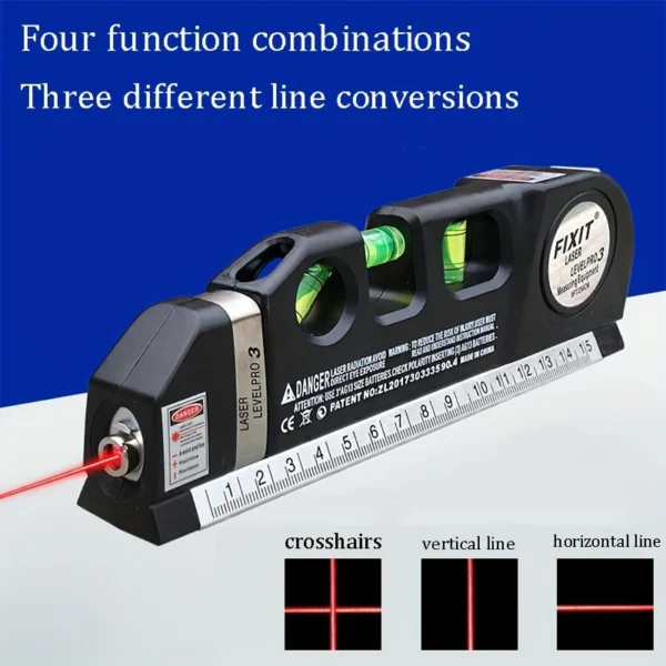 Easy to Use Laser Level Line Tool Multipurpose Laser Level Kit Standard Cross Line Lase 8 Feet Measure Tape Ruler - Image 1