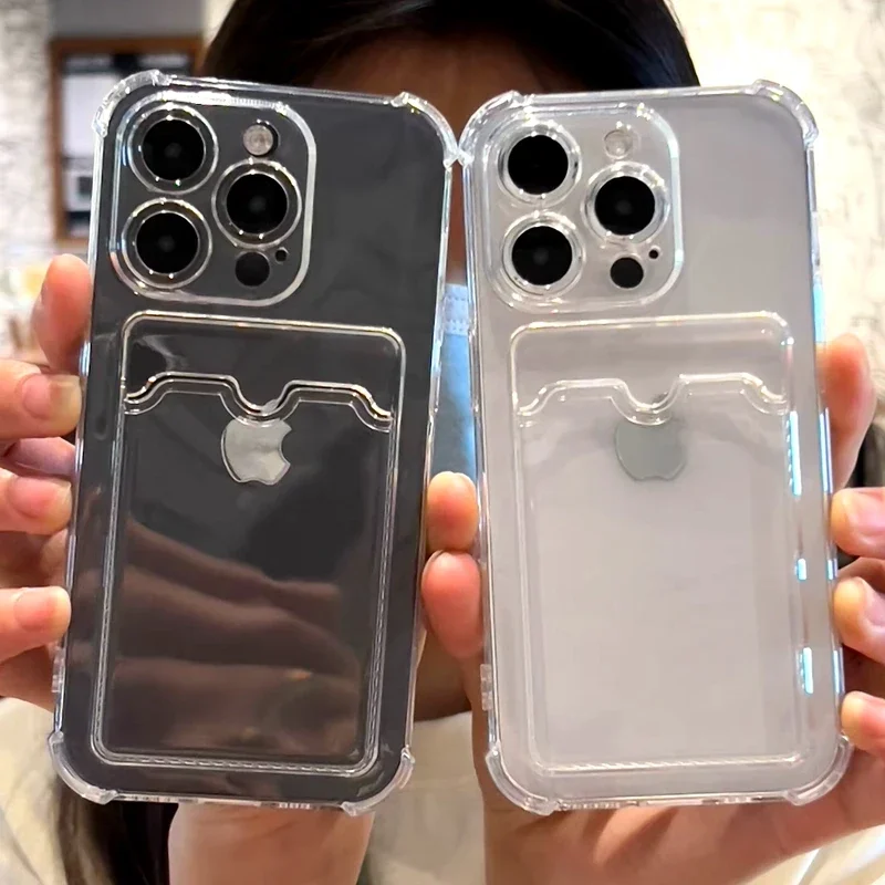 Luxury Soft Card Bag Phone Case For iPhone 15 14 13 12 11 Pro Max Mini X Xs Max XR 7 8 Plus Transparent Bumper Cover Luxury Soft Card Bag Phone Case For iPhone 15 14 13 12 11 Pro Max Mini X Xs Max XR 7 8 Plus Transparent Bumper Cover - Image 1