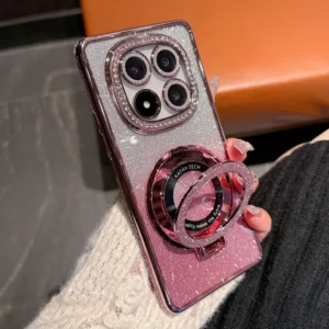 Magnetic Wireless Charge Stand Shockproof Case For Redmi 13 13C 14C A3 Note 14 13 Pro Plus Xiaomi 14T Pro Glitter Diamond Cover