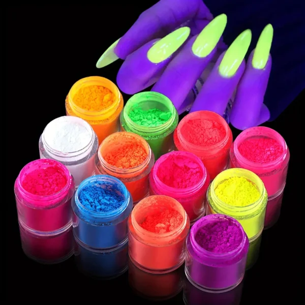 12 Colors Pigment Nail Powder Kit, Pigment Nail Super Bright Neon Powder Barbie Fluorescent Acrylic Powder Set, With Clear Box - Image 6