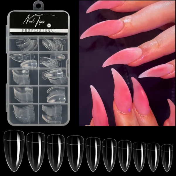 100pcs Special Shaped False Nails Acrylic Curved Nail Tips Clear White Full Cover Fake Nail Eagle Nail Extension Manicure Tool - Image 3
