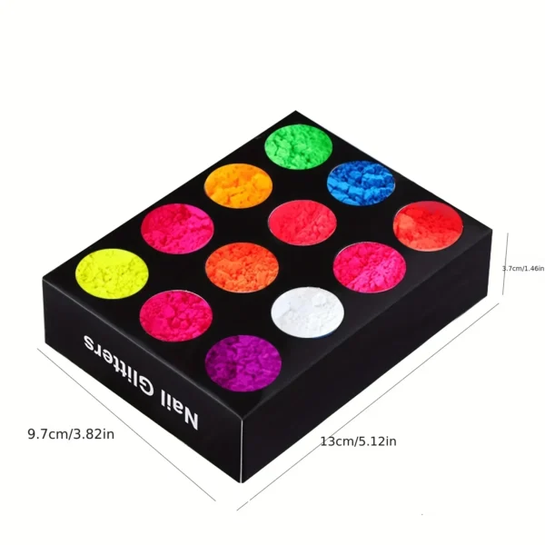 12 Colors Pigment Nail Powder Kit, Pigment Nail Super Bright Neon Powder Barbie Fluorescent Acrylic Powder Set, With Clear Box - Image 3