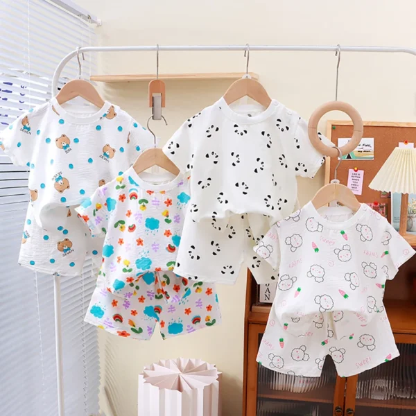 1-10 Years Soft Kids 2-Piece Set Breathable Short Sleeve Shorts for Playtime Toddler Outfit Clothes for Playground and School - Image 1