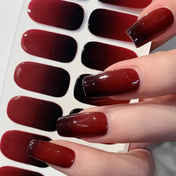 1 Sheet Semi Cured Wrap Gradient Nail Sticker Multi Color Solid Gel Full Cover Slider No Need UV Lamp Cured Fast Gel Nail Decal - Image 1