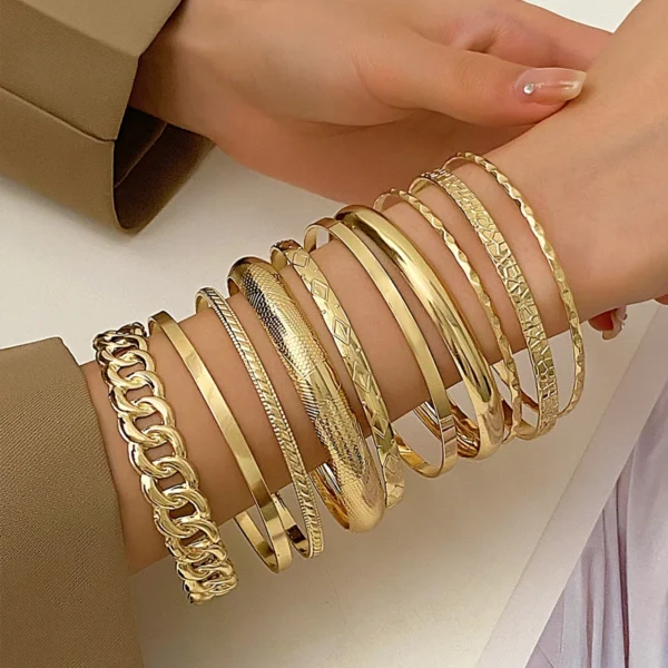 10 Pcs Punk Trendy Multilayer Bracelets Set for Women Elegant Delicate Twist Sparkling Adjustable Bangles Jewelry Couples Gifts - Image 1