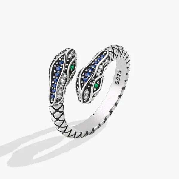 100% 925 Sterling Silver Rings For Women Snake Shape Green Eye Simple Trendy Retro Open CZ Anillos Party Gifts Accessories - Image 1