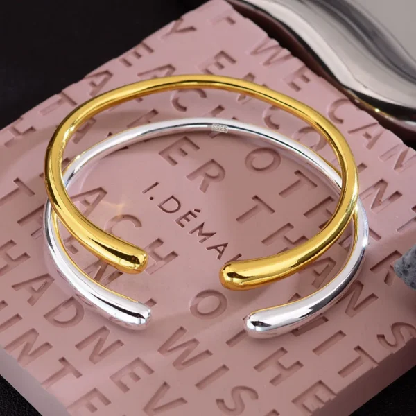 100% Solid 925 Sterling Silver Bracelet for Women Men Vintage Handmade Simple Gold Bracelet Birthday Gift - Image 1
