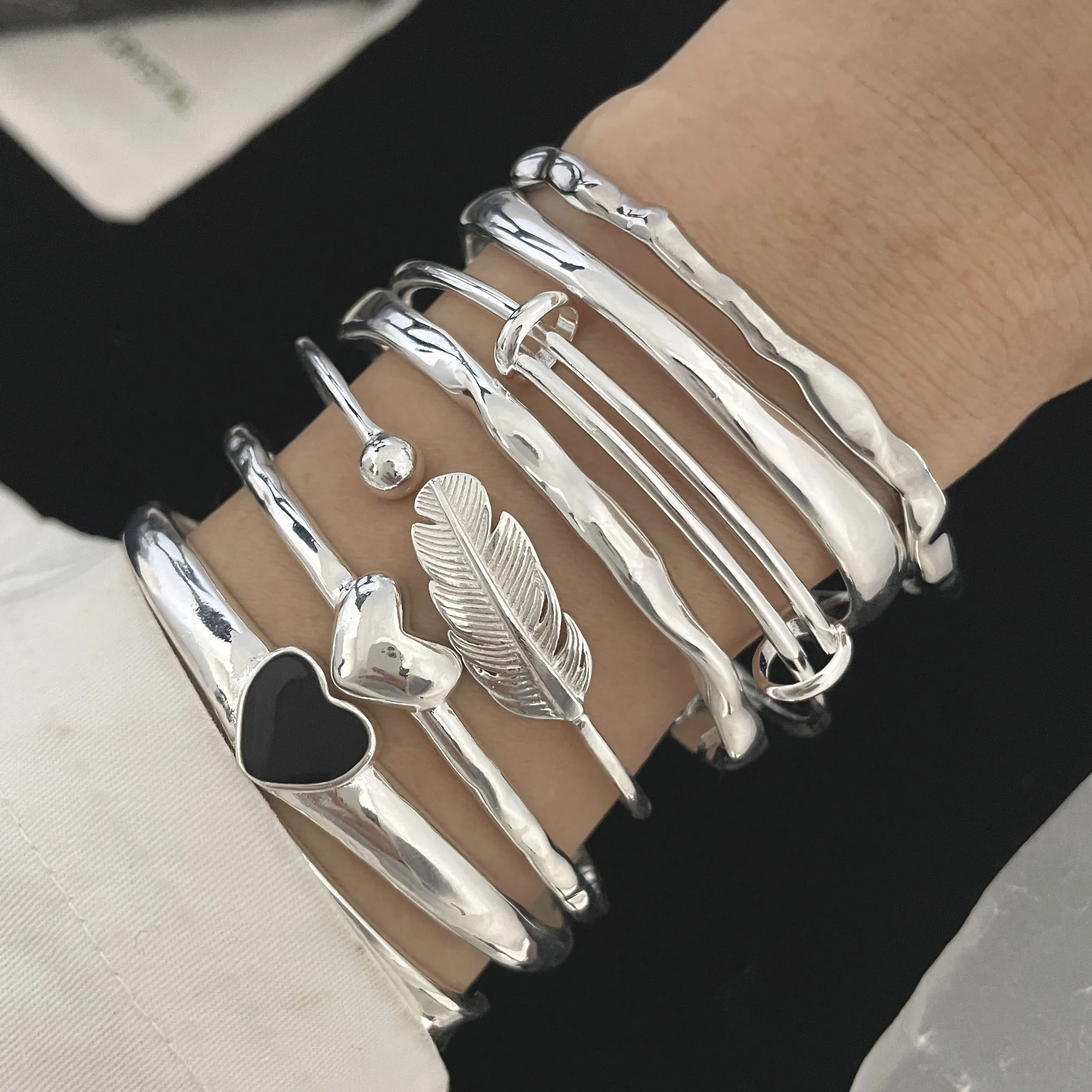 100% Solid 925 Sterling Silver Metal Bracelet for Women Men Vintage Handmade Simple Birthday Gift S-B451 100% Solid 925 Sterling Silver Metal Bracelet for Women Men Vintage Handmade Simple Birthday Gift S-B451 - Image 1