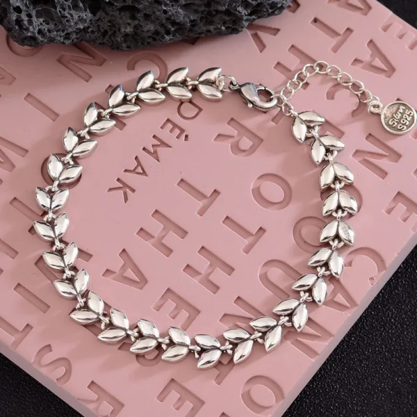 100% Solid 925 Sterling Silver Metal Bracelet for Women Men Vintage Handmade Simple Wheat Shape Bracelet Birthday Gift S-B451 100% Solid 925 Sterling Silver Metal Bracelet for Women Men Vintage Handmade Simple Wheat Shape Bracelet Birthday Gift S-B451 - Image 1