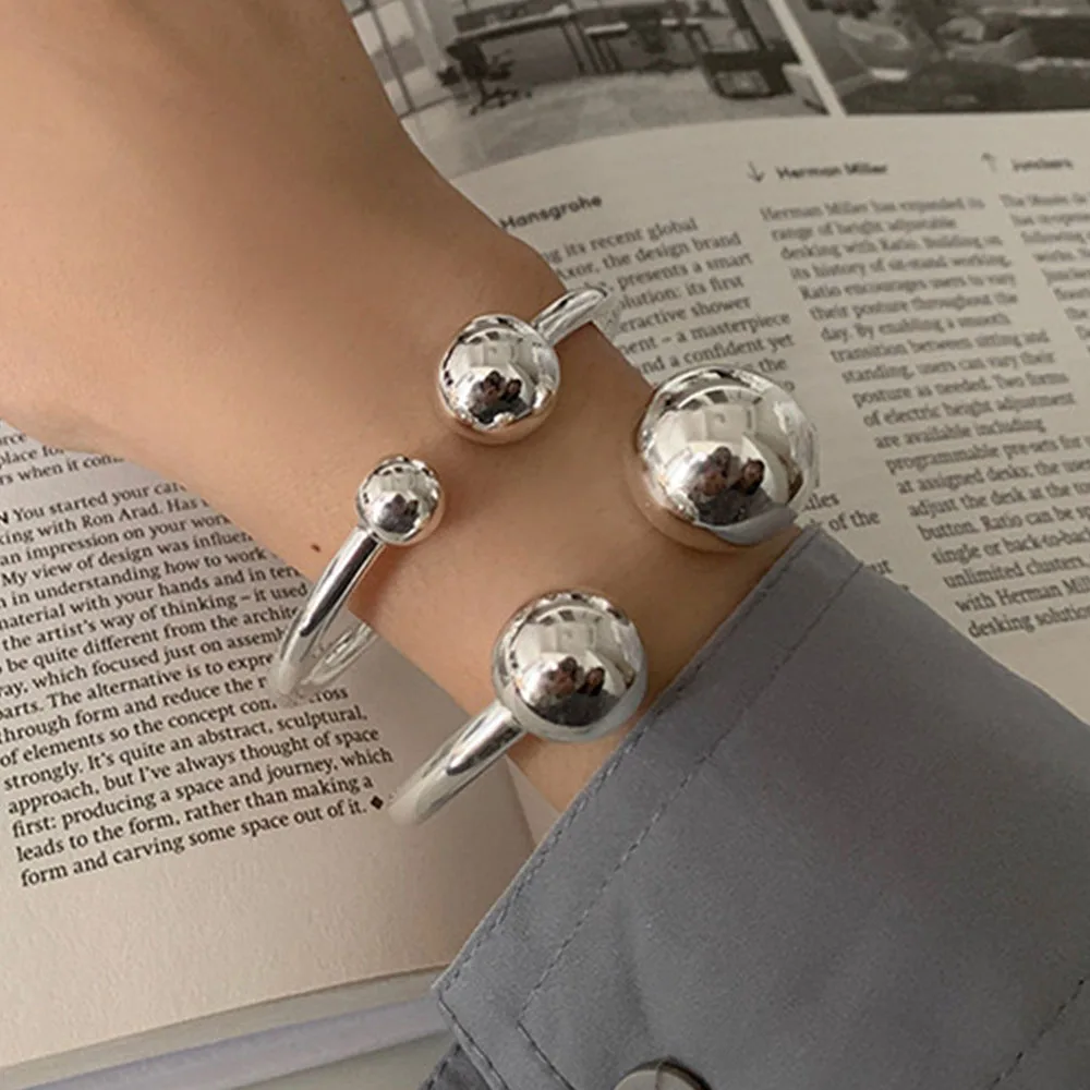 100% Solid 925 Sterling Silver Metal Bracelet for Women Vintage Handmade Simple Geometric Balls Birthday Gift Party 100% Solid 925 Sterling Silver Metal Bracelet for Women Vintage Handmade Simple Geometric Balls Birthday Gift Party - Image 1