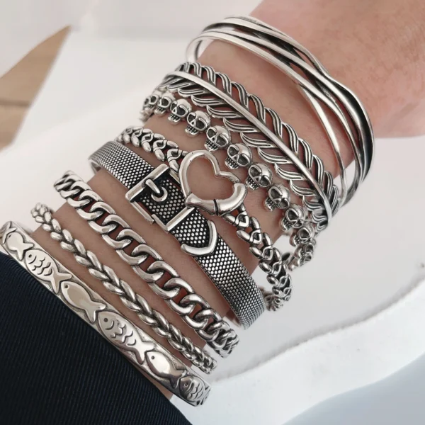 100% Solid 925 Sterling Silver Metal Bracelet for Women Vintage Handmade Simple Retro Chain Heart Bracelet Birthday Gift Party 100% Solid 925 Sterling Silver Metal Bracelet for Women Vintage Handmade Simple Retro Chain Heart Bracelet Birthday Gift Party - Image 1