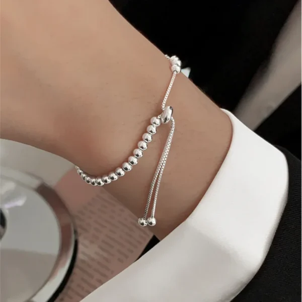 100% Solid 925 Sterling Silver Metal Bracelets for Women Men Beads Adjuatable Handmade Simple Bracelet Birthday Christmas Gift 100% Solid 925 Sterling Silver Metal Bracelets for Women Men Beads Adjuatable Handmade Simple Bracelet Birthday Christmas Gift - Image 1
