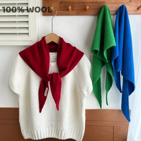 100% Wool Winter Scarf For Women Warm Triangle Knit Scarves Hijab Solid Lady Shawl Wrap Female Pashmina Bandana Head Scarfs New - Image 1