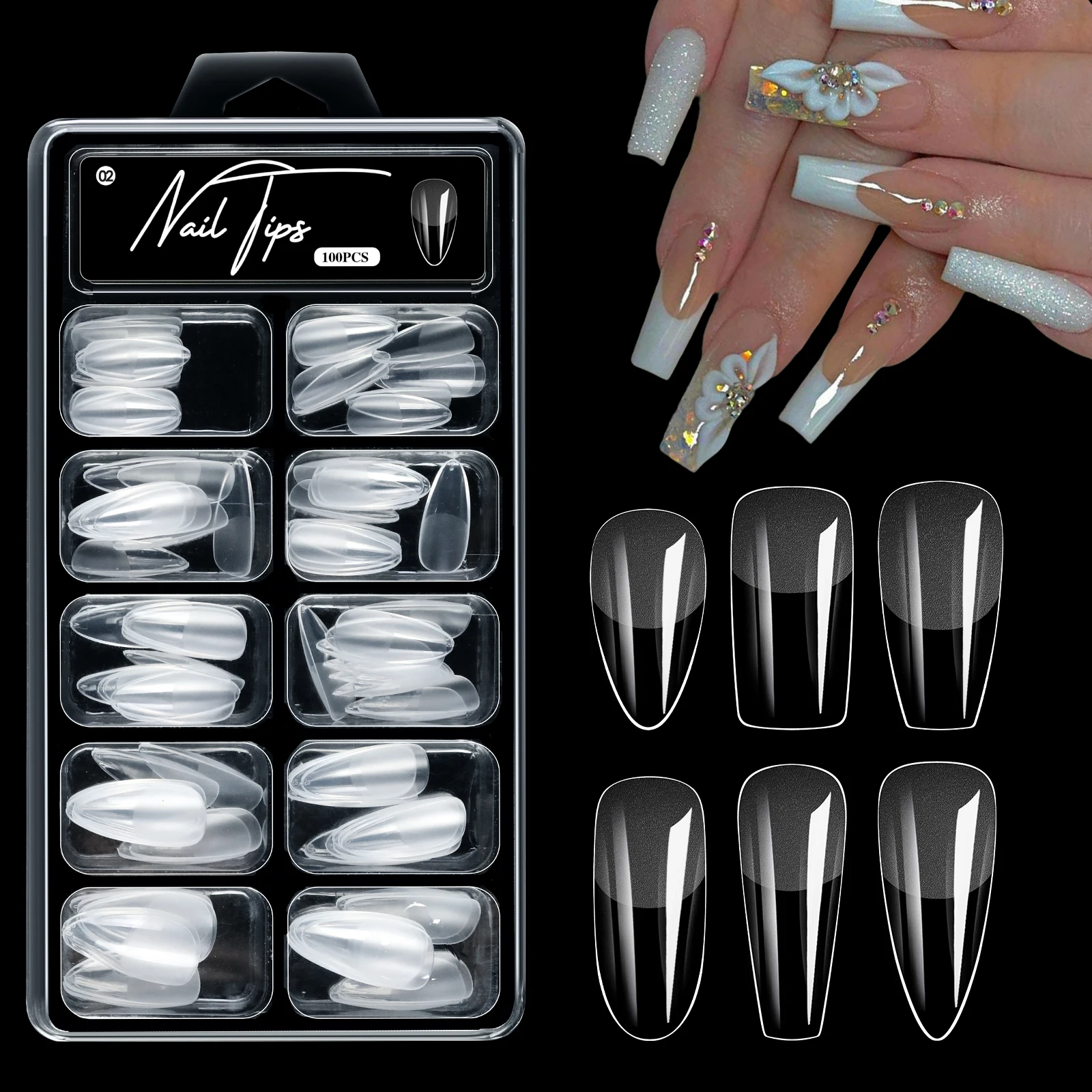 100Pcs Almond Coffin Soft Gel Nails Tips Half-frosted Full Cover Press On Nails Soak Off Gel Nail Extension Tips Capsule 100Pcs Almond Coffin Soft Gel Nails Tips Half-frosted Full Cover Press On Nails Soak Off Gel Nail Extension Tips Capsule - Image 1