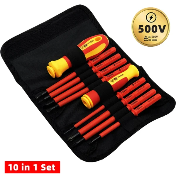 10Pcs Interchangeable Blade VDE Insulated Screwdriver Set with Case Magnetic 500V Home and Professional Use Electricians Tools - Image 1