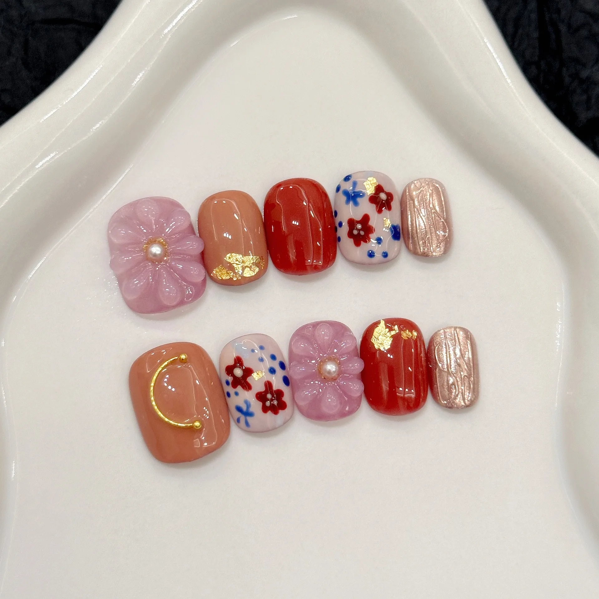 10pcs Handmade Short Press on Nails Color 3D Flower Design Fake Nails for Women Girl Wearable Sweet Cute Korean False Nail Tips 10pcs Handmade Short Press on Nails Color 3D Flower Design Fake Nails for Women Girl Wearable Sweet Cute Korean False Nail Tips - Image 1