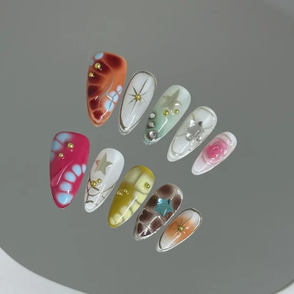 10pcs Handmade y2K Press on Nails Sweet Cool Crocodile pattern Almond Fake Nail Tips Wearable Ins Blush Spice Girls False Nails - Image 1