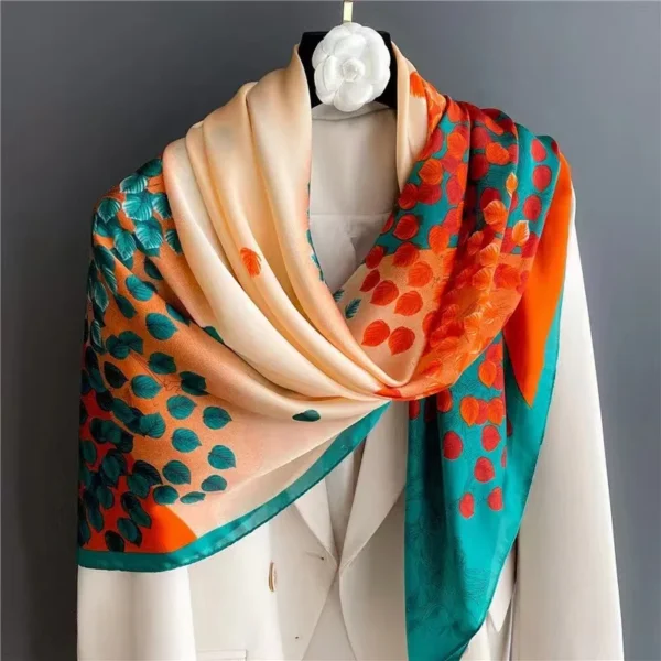 110x110cm Women Silk Square Scarf Hijab Female Design Print Lady Shawl Wraps Foulard Headbands Bufanda Large Bandana Luxury 2023 - Image 1