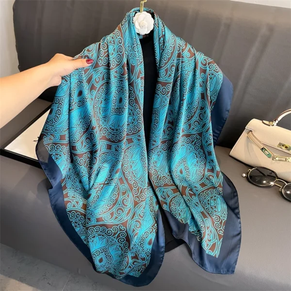 110x110cm Women Silk Square Scarf Hijab Female Design Print Lady Shawl Wraps Foulard Headbands Bufanda Large Bandana Luxury 2023 - Image 1