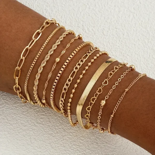 11pcs Chic Snake Chain Bracelet Set for Women Boho Simple Elegant Heart Geometric Chain Vacation Date Casual Jewelry Gifts 2025 - Image 1