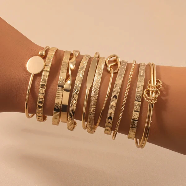 12 Pcs/Set Trendy Multilayer Open Bangles Set for Women Punk Gold Color Geometric Delicate Twist Bracelets Wedding Jewelry Gifts - Image 1