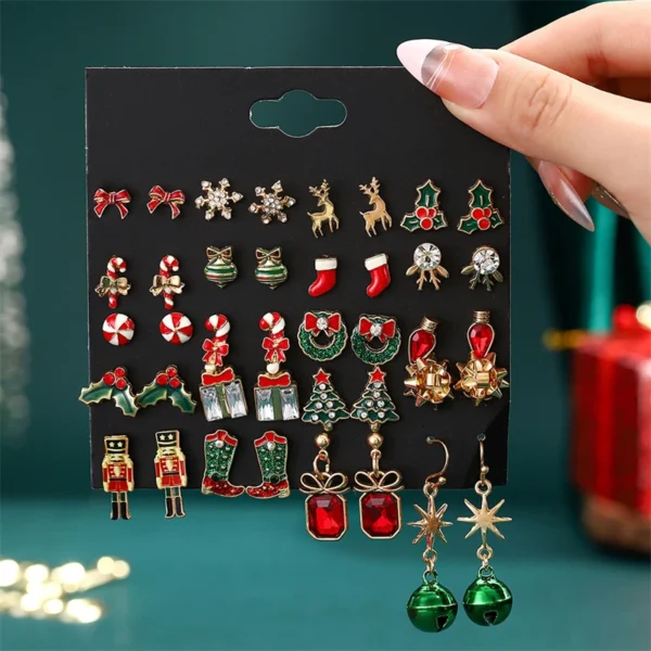 12/20 Pair Christmas Earring Set For Women Shiny Crystal Zircon Snowflake Elk Bowknot Elk Xmas Tree Earring Girl New Year Gifts - Image 1