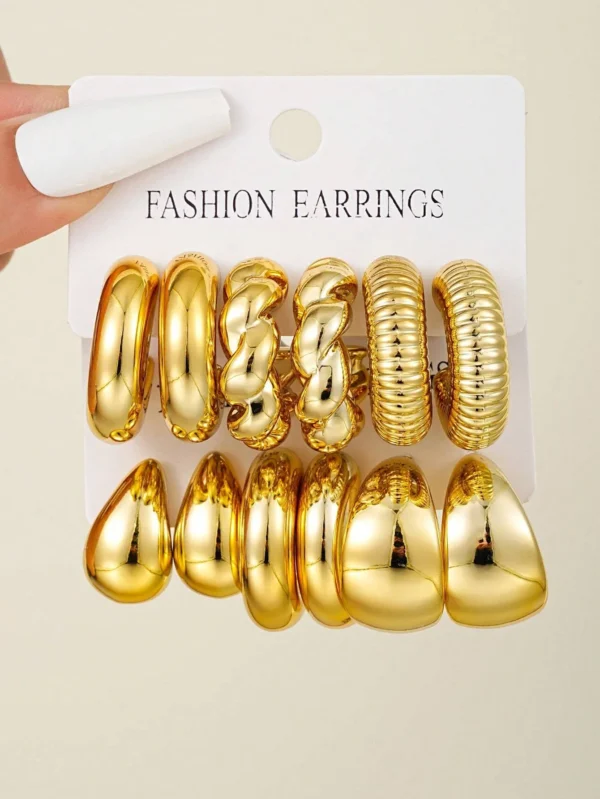 12pcs/Set Classic Fashion Twist C Shape Tear Drop Design Women's Gold-Color Earrings For Daily Workplace And Party Outfits 2024 12pcs/Set Classic Fashion Twist C Shape Tear Drop Design Women's Gold-Color Earrings For Daily Workplace And Party Outfits 2024 - Image 1