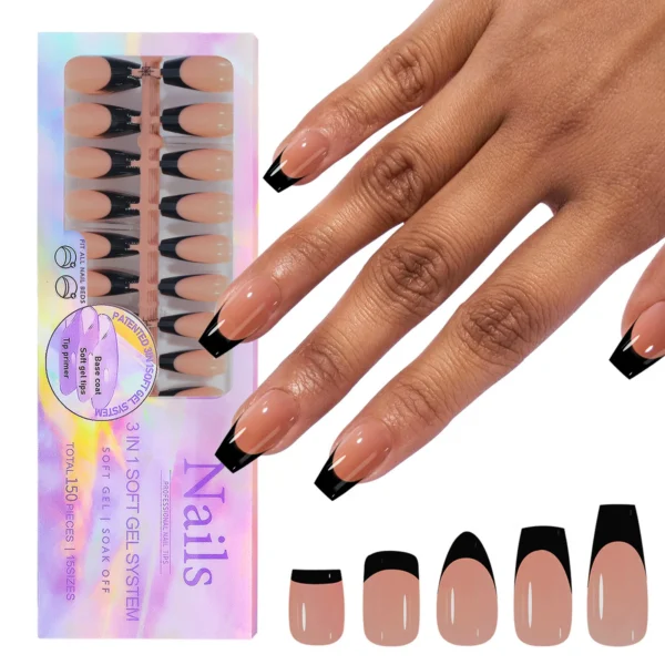 150Pcs/Box French False Nails Scarless Removable Coffin Almond Fake Nail Artificial Acrylic Patches Reusable Press On Nail Tips - Image 1