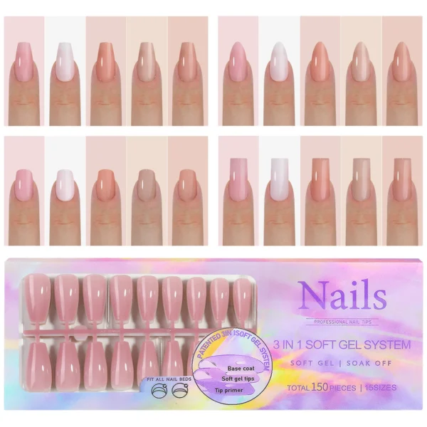 150pcs Nude Color Ballet Wearable Fake Nail Tips Press On Nails Almond Boxed Seamless Removable Reusable Full Cover Nail Tips - Image 1