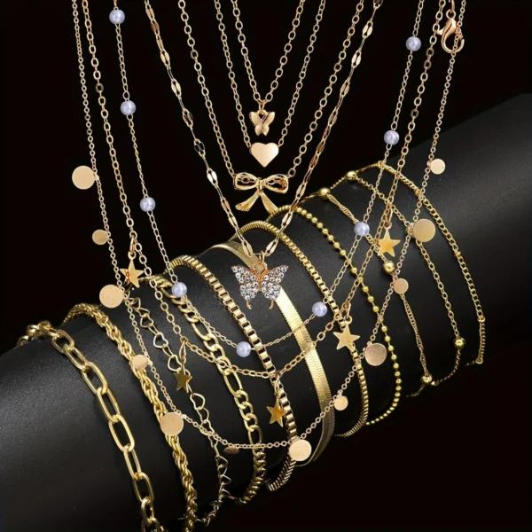 17pcs Fashion Minimalist Jewelry Set For Women Vintage Twist Snake Bone Heart Butterfly Star Pendant Necklace Bracelet Sets Gift 17pcs Fashion Minimalist Jewelry Set For Women Vintage Twist Snake Bone Heart Butterfly Star Pendant Necklace Bracelet Sets Gift - Image 1