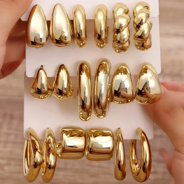 18 Pcs/Set Fashion Water Drop Earring For Women Vintage Exaggerated Geometric Twist Hoop Earrings Personalized Jewelry Gifts New - Image 1