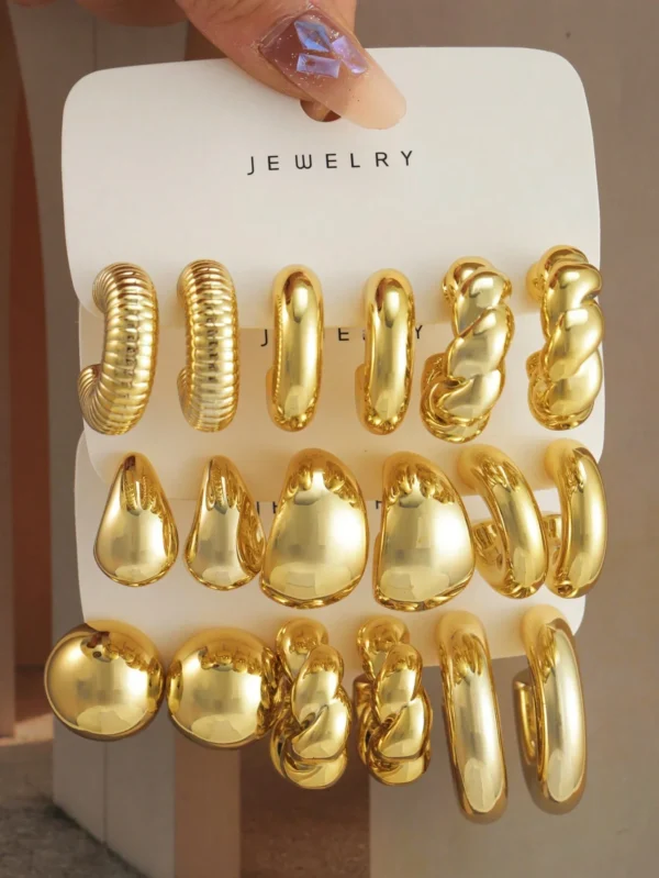 18 Pcs/Set Large C-Shape Teardrop Hoop Earrings for Women Fashion Gold Color Exaggerated Twist Earring Daily Wear Jewelry Gifts - Image 1