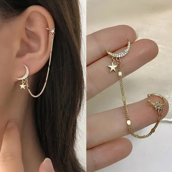1PC New Fashion Gold Color Moon Star Clip Earrings For Women Simple Butterfly Fake Cartilage Long Tassel Ear Cuff Jewelry Gifts 1PC New Fashion Gold Color Moon Star Clip Earrings For Women Simple Butterfly Fake Cartilage Long Tassel Ear Cuff Jewelry Gifts - Image 1
